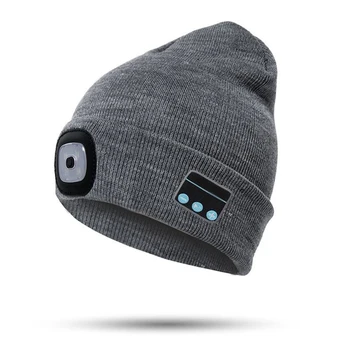 Bluetooth Beanie Hat s LED Světlomet Osvětlené Beanie Čepice s Dobíjecí Bezdrátová Bluetooth Zimní Teplé Pletené Čepice BMF