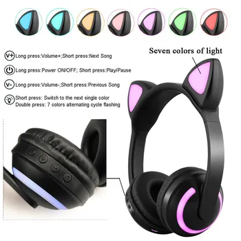 Bluetooth Sluchátka ZW-19 LED světlo Kočka Uší, Headset Bezdrátová Sluchátka hi-fi Stereo Bass sluchátka pro mobilní Telefony s mikrofonem