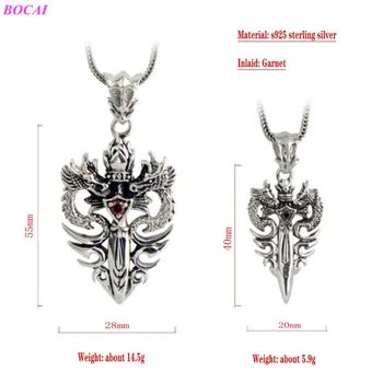 BOCAI S925 sterling silver přívěsek šperky retro Thai silver double dragon deska kříž, Meč, Přívěsek 925 stříbrné pánské přívěsky