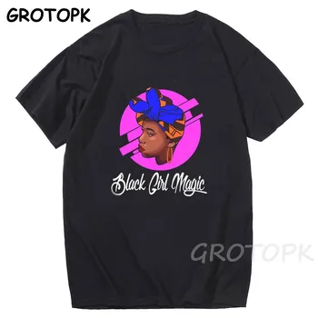 Cool Melaninu Černá Dívka Tisk Ženy T-shirt Harajuku T-košile pro Ženy Black Girl Magic Letní Hip Hop T-Shirt Tee Shirt Femme