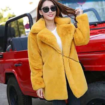 Cotday Tlusté Teplé Norka Volné Žlutá Vysoce Kvalitní Umělé Korea Styl 2020 Prodej Klopě Zimní Teplé Plus Velikosti Ženy Pur Plášť