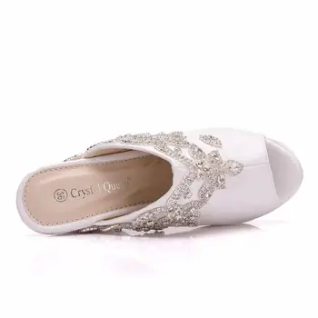 Crystal Queen Silver Drahokamu Peep Toe Platforma Klíny Sandály, Vysoké Podpatky Pantofle Plážové Sandály Pro Ženy, Svatební Boty