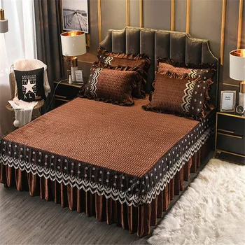 Crystal Samet obcházel postel kryt 3ks Evropské přehozy protiskluzové jednobarevné sametové potah matrace luxusní kvalitní multi-velikost