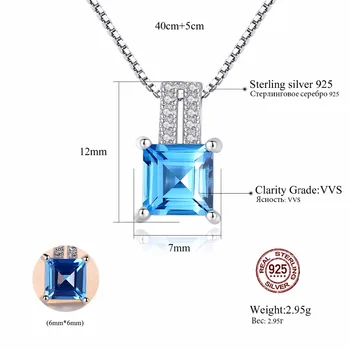 CZCITY 925 Sterling Silver Polštář-Cut Pravé Sky Blue Topaz Přívěsek Náhrdelník S 40+5 cm, Box Řetěz Jemné Stříbrné Šperky Ženy