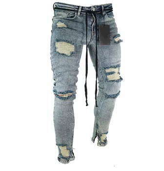 DIAOOAID 2018 Novou Díru Elastický Zip Pánské Nohy Kalhoty Streetwear Hiphop Hot Prodej Mužské Hubená Mužské Osobnosti Džínové Kalhoty