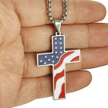 DICAYLUN American USA Vlajka Náhrdelníky Zlato Kříž Přívěsek z Nerezové Oceli, Smaltované Ježíše Náboženství, Šperky, Amulet, Dárky pro Křesťanské