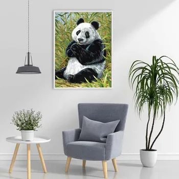 DIY Panda 5D Diamond Obraz Plný Kolo Vrtačka Green Bamboo Animal Cartoon Diamond Výšivky Cross Stitch Mozaika Drahokamu