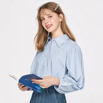 Dlouhý rukáv košile ženy 2020 podzim nové pevné korejský volné tričko studentský design bavlny příležitostné ženy topy