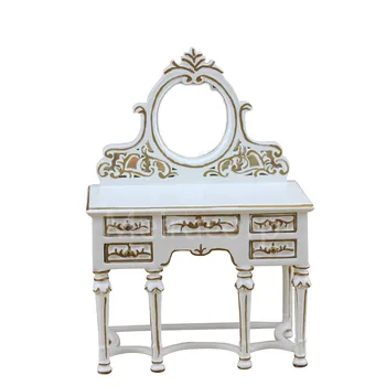 Dollhouse miniaturní nábytek 1/12 měřítku bílé, Ručně zlacený toaletní stolek