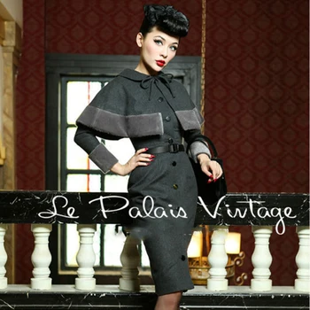 DOPRAVA ZDARMA Le Palais Vintage elegantní retro styl Hepburn vlněné Šaty Babydoll kabát Cape oblek