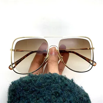 Dámské poppy náměstí sluneční brýle pilot značkové luxusní značky Vintage Sluneční Brýle Ženské Sluneční Odříznout tónovaná hnědá sluneční brýle