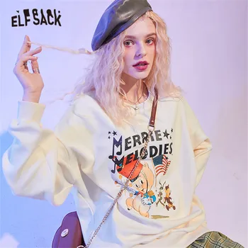 ELFSACK Harajuku Ženy Kreslený Tisk Mikina,2020 Podzimní Dívka Sportovní Elegantní Grafické Svetr Oblečení,ELF Ležérní Denní Topy