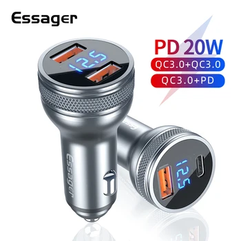 Essager 36W Mini USB Auto Nabíječka Quick Charge 3.0 Pro iPhone Samsung PD 3.0 Typu C, Rychlé Nabíjení Adaptér LED Displej Auto Nabíječka