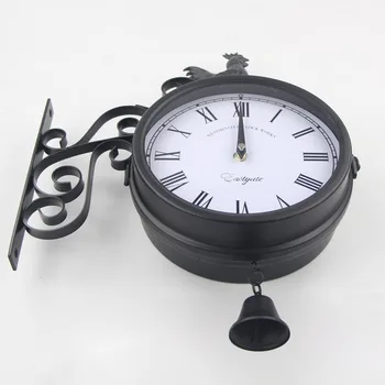 Evropské-styl moderní venkovní železa zahradní hodiny kreativní módní double-sided zdi kohout bell tvar kovové hodiny LX110216