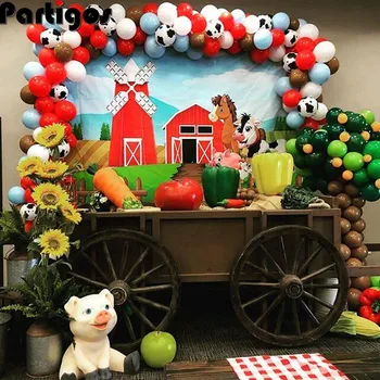 Farm Party Dekorace Balón Věnec Arch Kit Pro Dítě 1. Narozeniny Pozadí Červená Macaron Modré Latexové Globos Baby Sprcha Výzdobou