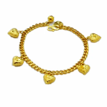 Fascinující a Módní Ženy Dámy Svatební Party Šperky Příslušenství 24k Gold GP Tvaru Srdce Odkaz Řetěz Náramek pro ženy