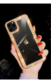 Gold Drahokamu Diamond Telefon Pouzdro Pro iPhone 11 Pro MAX Případ Ženy Měkké Pokovení Kryt pro iPhone XS Max X XR XS Případě Nárazuvzdorný