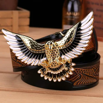 Gold eagle pánské opasky luxusní značkové popruh vysoce kvalitní split pravé kůže cintos ceinture pás bez spony punk hladké