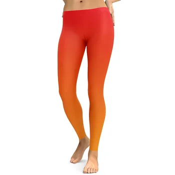 Gradient Oranžové Barvy Tisk Legíny Ženy Slim Fitness Legíny Elastické Vysokým Pasem Kauzální Legíny Plus Velikosti Legíny Mujer