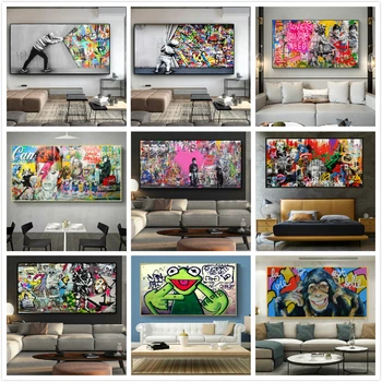 Graffiti Umění Za CurtainPainting na Plátně, Plakáty a Tisky Ulici Wall Art Obraz pro Obývací Pokoj Cuadros Domova