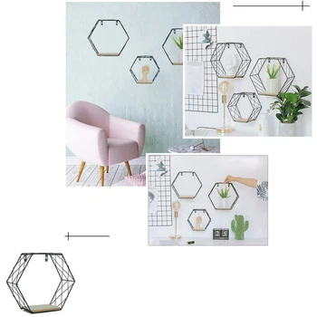 Hexagon Design Nástěnné Police Čistý Typ Zdi Skladovací Stojan Home Office Dekorativní Doplňky
