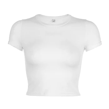 HEYounGIRL Základní Ležérní Černá Bílá T Košile Ženy Letní Krátký Rukáv T-shirt Dámy Módní Solid Crop Top Tričko Streetwear