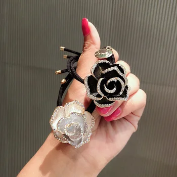 High-End Camellia Květina Vlasy Kapely Elegantní Ohonu gumičkou Lano Korean Fashion Vlasové Doplňky pro Ženy, Dívky Šperky