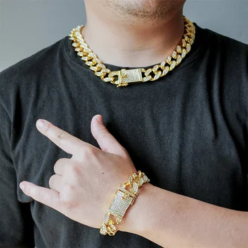 Hip Hop Miami Obrubník Kubánské Řetěz Náhrdelník 2 cm Zlatá Stříbrná Barva Ledový, Zpevněné Kamínky CZ Bling Rapper Náhrdelníky Pánské Šperky