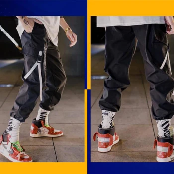 Hip hop Streetwear Muži Harémové Cargo Kalhoty korejské Jogger Tepláky jednobarevné Černé Bílé Délka Kotník Kalhoty Bílé Techwear