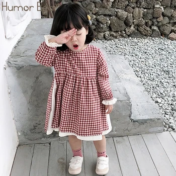 Humor Bear Podzim Děti Oblečení Japonské Bavlněné Povlečení Baby Girls Princess Šaty Pruhované Volánky Rukáv Ležérní Oblečení, Děti