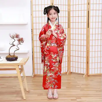 Japonské Národní Styl, Mladý Holky, Kimono, Yukata s Taneční Šaty Šaty Vintage Květinové Tisk Fázi Show, Cosplay Oblečení
