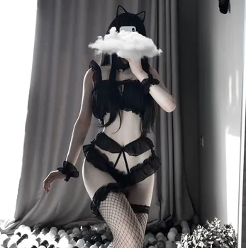 Japonské Roztomilé Sexy Bunny Cosplay Služka Oblečení Roleplay Kostým Catwoman Kawaii Vánoční Spodní Prádlo Set Ddlg Kráva Kostým Kočičí Žena