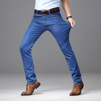 Jaro Léto Tenké Muži Džíny 2020 Nový Módní Obchod Ležérní Elastické Slim Kalhoty Značky Kalhoty Plus Velikost 40 42 44 46