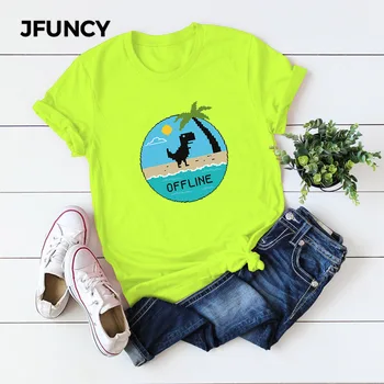 JFUNCY Legrační Dinosaurus Grafické Tees Ženy Topy Bavlna Letní tričko Plus Velikost Krátký Rukáv Ženy Košile Lady Ležérní Tričko