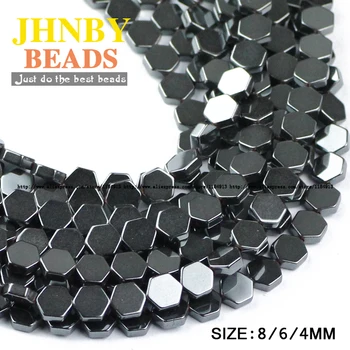 JHNBY AAA Hexagon Černá Hematit korálky z Přírodního Kamene Nejvyšší kvality Volné korálky Volitelné 4/6/8MM Šperky náramek, Takže DIY