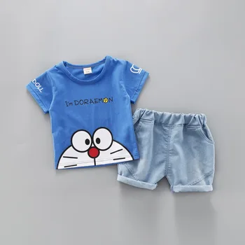 Karikatura Batole Chlapec Oblečení Letní Sada 2 Barvy Tričko Krátké Džíny Dětské Oblečení Krátký Rukáv Shirt Boys Suit Baby Tepláky