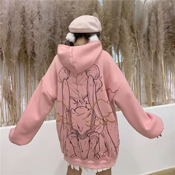 Kawaii sailor moon mikina streetwear ulzzang cartoon mikiny pulovry oversize s kapucí Mikiny Streetwear Harajuku Topy Dívka