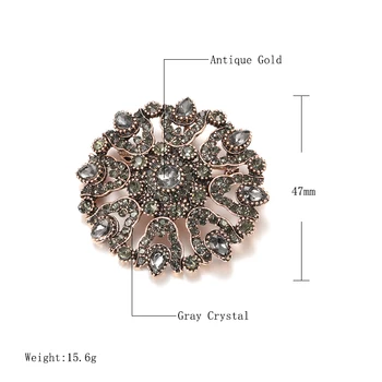 Kinel 2020 Módní Vintage Šedá Crystal Ženy Brož Pin Zlacení Arabesque Drahokamu Turecké Brož Klopě Šátek Broches