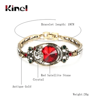 Kinel Luxusní Vintage Šperky Červená Satelity Náramky Turecké Antique Gold White Crystal Náramky Pro Ženy Bižuterie 2019 Nové