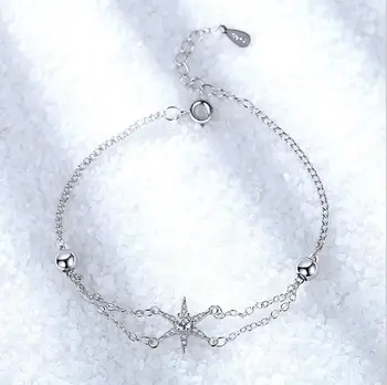 Korejský 925 Sterling Silver Star Náramky Pro Ženy Micro Zirkony Náramek Řetěz Dárek Jednoduchých Nové Šperky S-B260