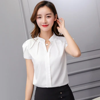 Korejský Módní Ženy Košile Ženy Šifon Košile Plus Velikost Elegantní Office Lady V Krku Bílá Halenka Košile Blusas Mujer De Moda