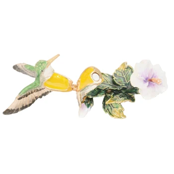 Kovová slitina, postříbřené šperky trinket box Kolibřík na Květu domů ozdoby dárek pro svou cínovou figurku box