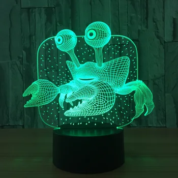 Krabí 3d Lampa USB Novinka Dárky 7 Barvy Měnící Led Noční Světlo 3D LED Stůl, Stolní Lampa, jako Domácí Dekorace