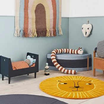 Kreslený Kulatý koberec Sova, Panda Duha tištěné Nordic Zahuštěný Proti pádu Mat Ložnice Noční Hra Děti lezoucí mat