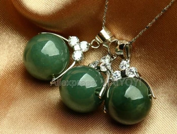 Krásné 925 Stříbrný Přírodní Stupeň Světle Zelené Jadeite Korálky Štěstí, Přívěsek + 925 Řetěz Náhrdelník Osvědčení Jemné Šperky