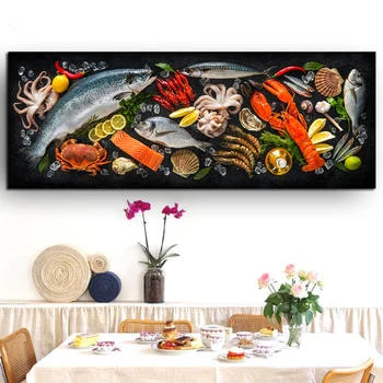 Kuchyň s Motivem Wall Art Dekor Ryby a mořské Plody V Tabulce Plátno Malování na Plakáty a Tisky Fotografie pro Jídelní Pokoj