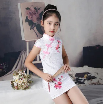 Květina Dívka Princezna Svatební Družička, Květinové Výšivky Party Šaty Dítě Dívka Maturitní Ples Výkon Čínské cheongsam
