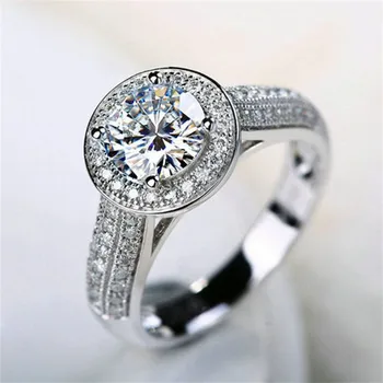 Lady pevné 925 Sterling Silver pave drahokam prsteny prst Luxusní 2ct Diamond Snubní Prsteny pro Ženy Šperky dívka dárek