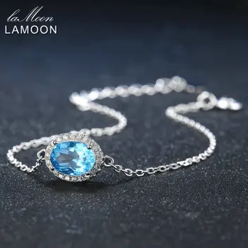 LAMOON Klasické 6x8mm Přírodní Ovál Modrý Topaz 925 Mincovní Stříbro Šperky S925 Náramek LMHI019