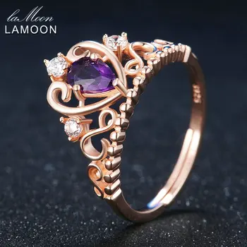 LAMOON Koruna Přírodní Slza Ametyst 925 Sterling Silver Šperky Snubní Prsten s S925 Pro Ženy LMRI049